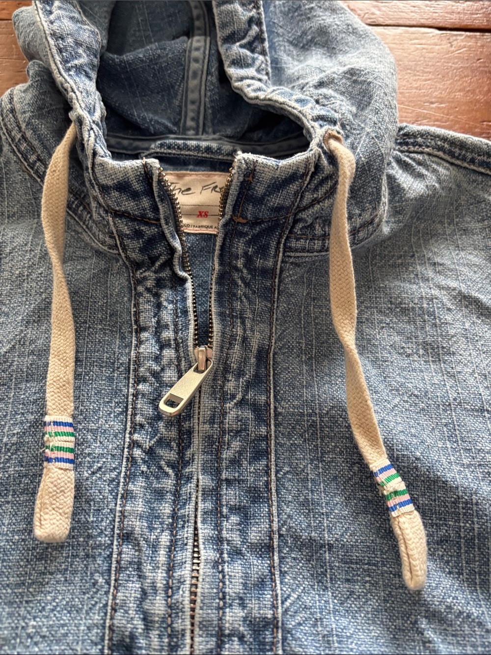 We The Free light wash denim zip hoodie Pullover. Size XS. - Picture 3 of 9